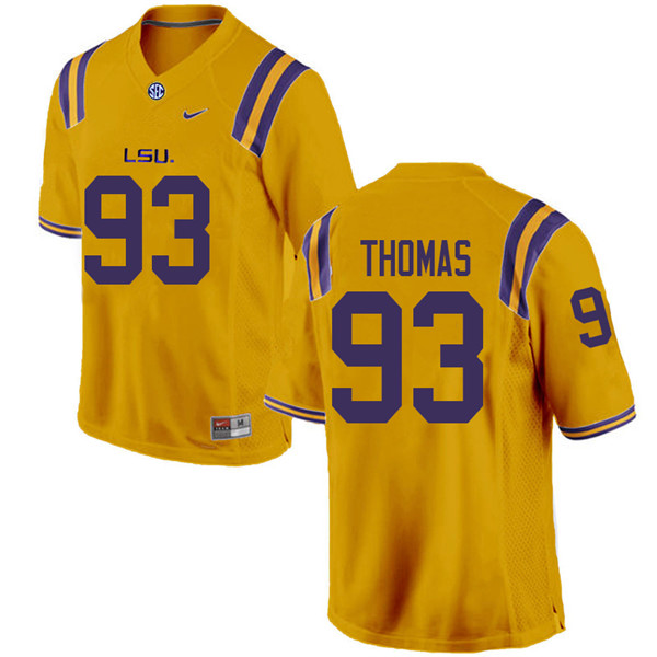 Men #93 Justin Thomas LSU Tigers College Football Jerseys Sale-Gold